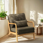 COLAMY Mid Century Modern Accent Chair with Lumbar Pillow, Relaxing Armchair with Solid Wood Frame & Soft Cushion, Reading Leisure Chair for Living Room,Bedroom,Waiting Room（Beige） - Grand Goldman