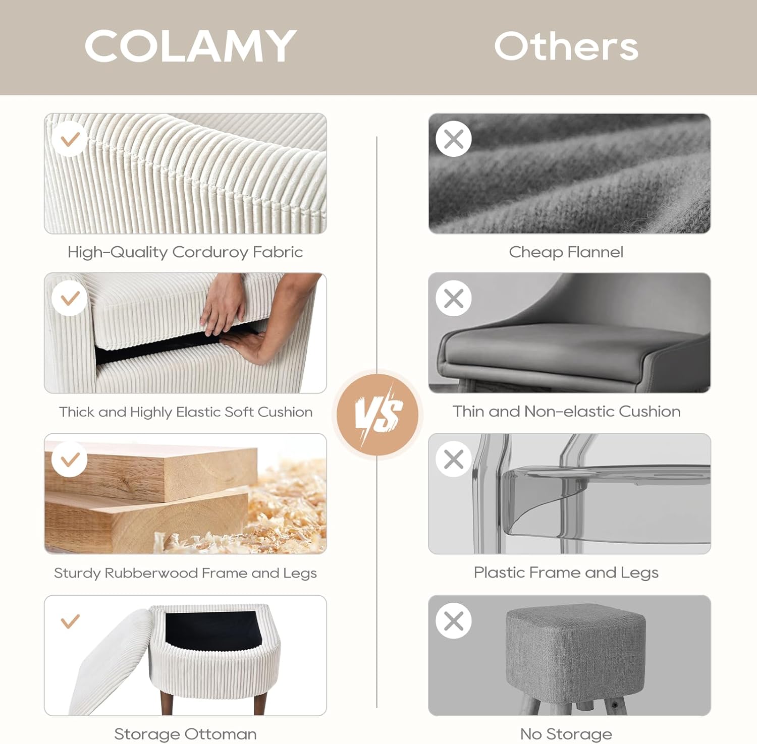 COLAMY Modern Accent Chair with Storage Ottoman, Upholstered Corduroy Barrel Living Room Chair, Armchair Single Sofa for Bedroom/Reading Spaces/Office, Cream - Grand Goldman