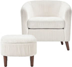 COLAMY Modern Accent Chair with Storage Ottoman, Upholstered Corduroy Barrel Living Room Chair, Armchair Single Sofa for Bedroom/Reading Spaces/Office, Cream - Grand Goldman