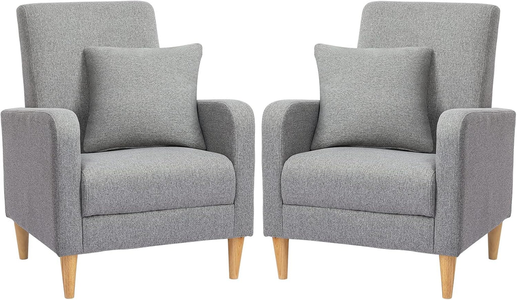 COLAMY Modern Upholstered Accent Chair Armchair with Pillow, Fabric Reading Living Room Side Chair,Single Sofa with Lounge Seat and Wood Legs, Yellow - Grand Goldman