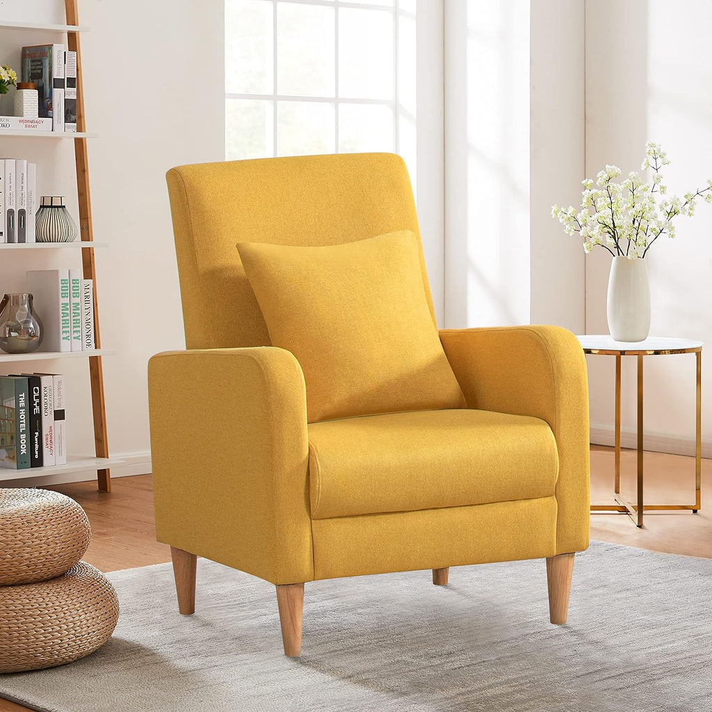 COLAMY Modern Upholstered Accent Chair Armchair with Pillow, Fabric Reading Living Room Side Chair,Single Sofa with Lounge Seat and Wood Legs, Yellow - Grand Goldman