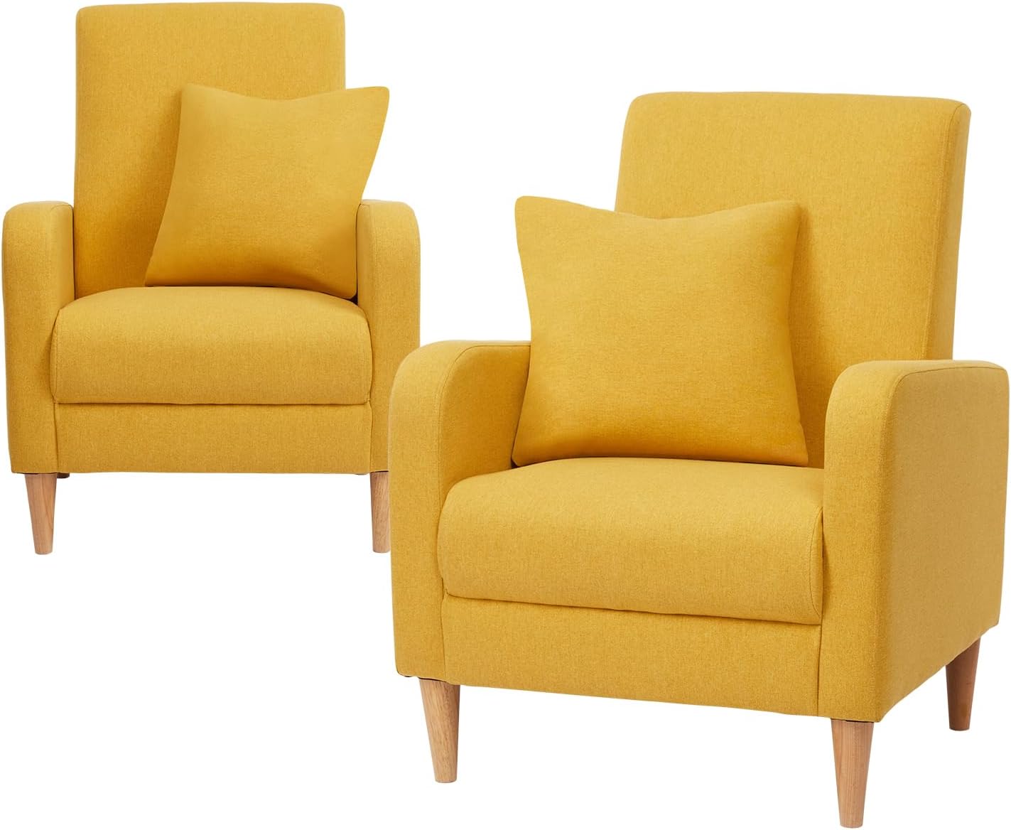 COLAMY Modern Upholstered Accent Chair Armchair with Pillow, Fabric Reading Living Room Side Chair,Single Sofa with Lounge Seat and Wood Legs, Yellow - Grand Goldman