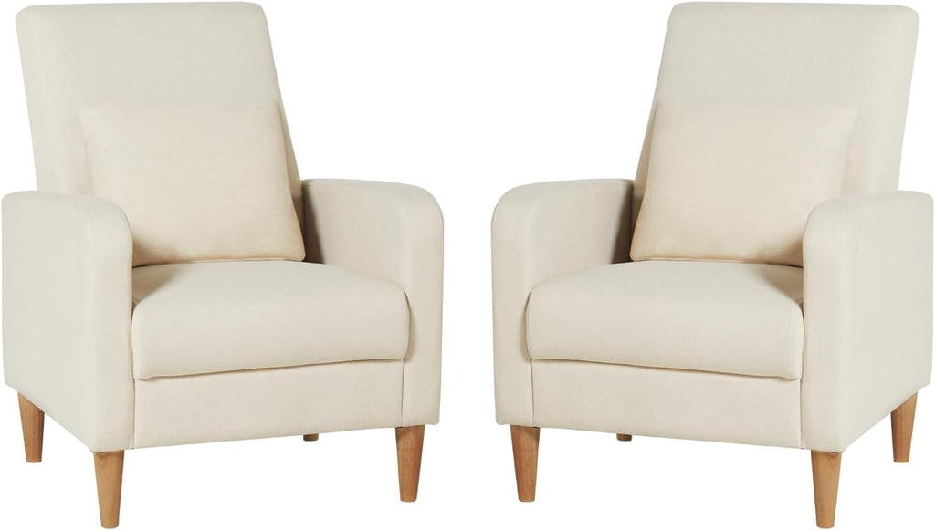 COLAMY Modern Upholstered Accent Chair Armchair with Pillow, Fabric Reading Living Room Side Chair,Single Sofa with Lounge Seat and Wood Legs, Yellow - Grand Goldman