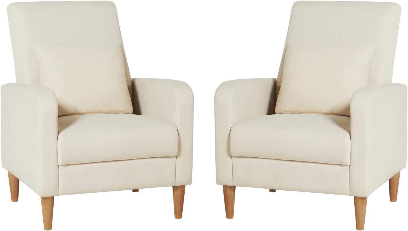 COLAMY Modern Upholstered Accent Chair Armchair with Pillow, Fabric Reading Living Room Side Chair,Single Sofa with Lounge Seat and Wood Legs, Yellow - Grand Goldman