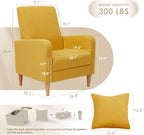 COLAMY Modern Upholstered Accent Chair Armchair with Pillow, Fabric Reading Living Room Side Chair,Single Sofa with Lounge Seat and Wood Legs, Yellow - Grand Goldman