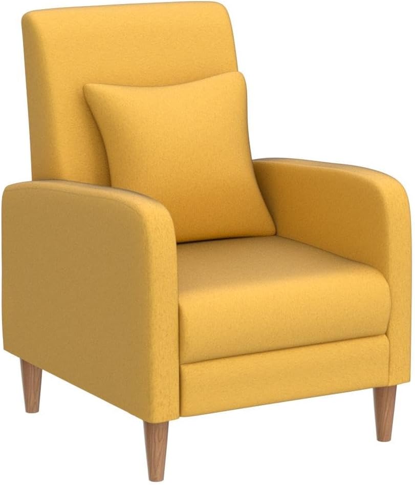 COLAMY Modern Upholstered Accent Chair Armchair with Pillow, Fabric Reading Living Room Side Chair,Single Sofa with Lounge Seat and Wood Legs, Yellow - Grand Goldman