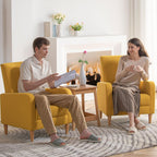 COLAMY Modern Upholstered Accent Chair Armchair with Pillow, Fabric Reading Living Room Side Chair,Single Sofa with Lounge Seat and Wood Legs, Yellow - Grand Goldman