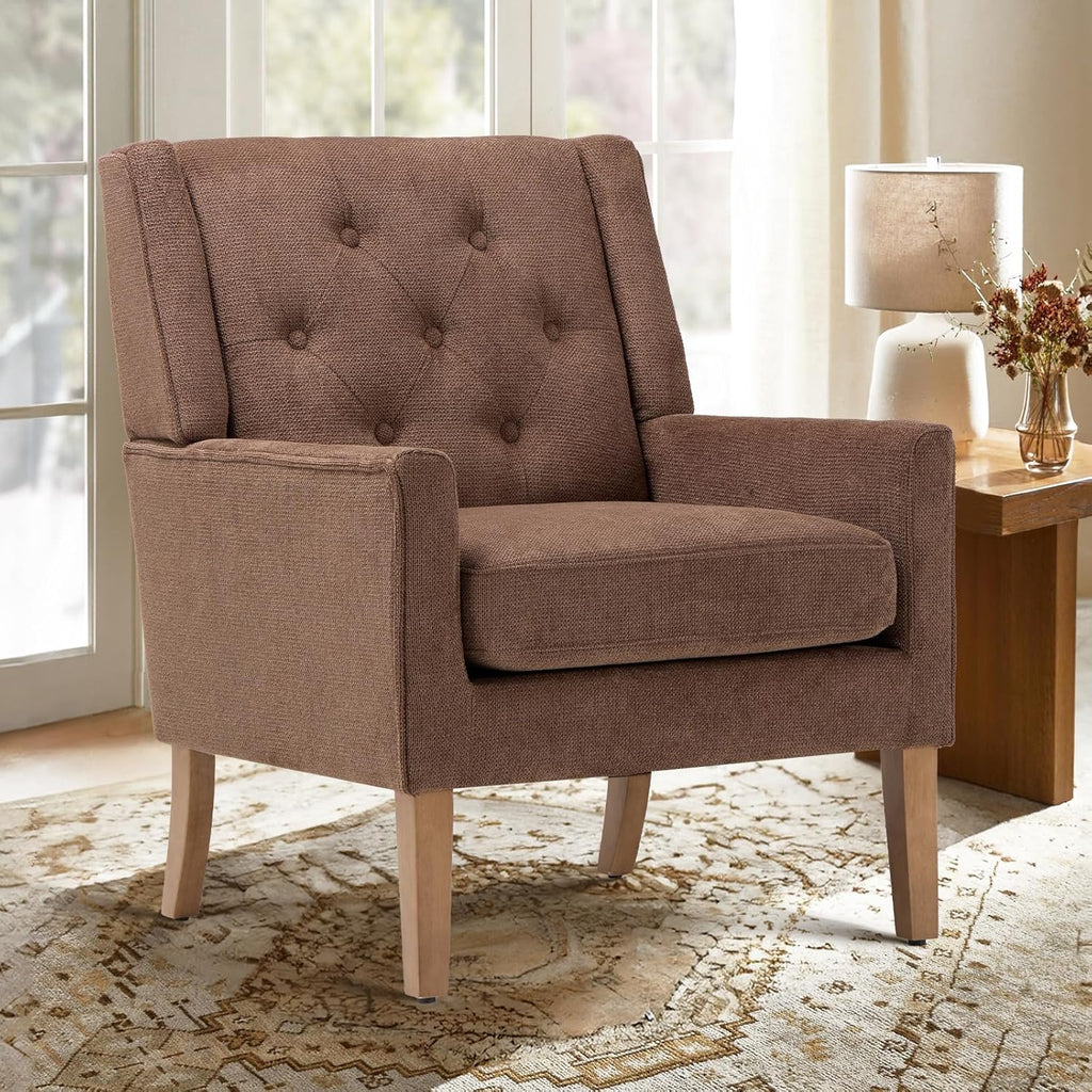 COLAMY Modern Wingback Living Room Chair, Upholstered Fabric Accent Armchair, Single Sofa Chair with Lounge Seat and Wood Legs for Bedroom/Office/Reading Spaces, Beige - Grand Goldman