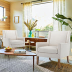 COLAMY Modern Wingback Living Room Chair, Upholstered Fabric Accent Armchair, Single Sofa Chair with Lounge Seat and Wood Legs for Bedroom/Office/Reading Spaces, Beige - Grand Goldman