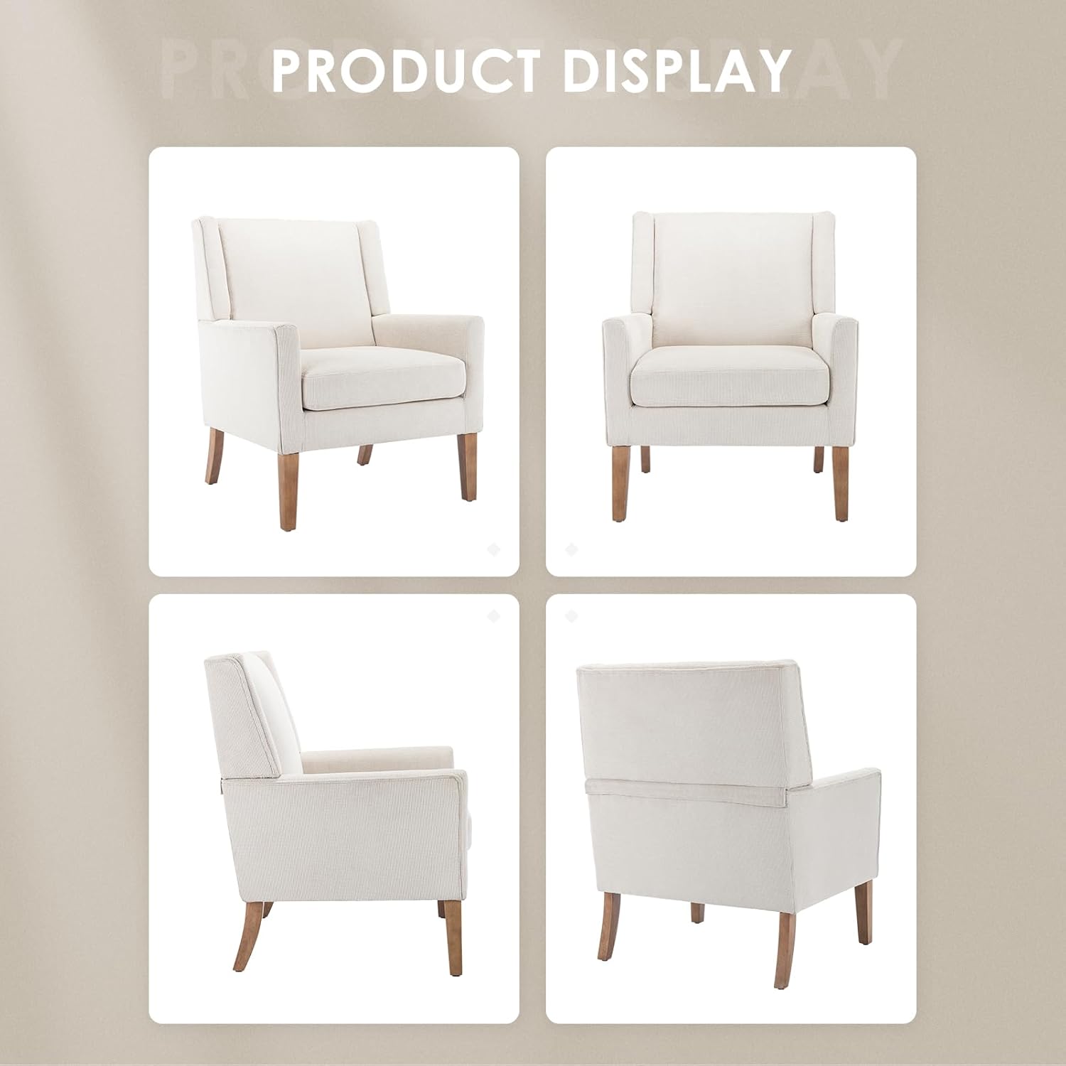 COLAMY Modern Wingback Living Room Chair, Upholstered Fabric Accent Armchair, Single Sofa Chair with Lounge Seat and Wood Legs for Bedroom/Office/Reading Spaces, Beige - Grand Goldman