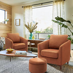 COLAMY Sherpa Accent Chair with Storage Ottoman Set, Upholstered Barrel Arm Chair with Footrest, Modern Living Room Chair with Back Pillow, Cream - Grand Goldman