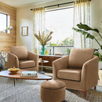 COLAMY Sherpa Accent Chair with Storage Ottoman Set, Upholstered Barrel Arm Chair with Footrest, Modern Living Room Chair with Back Pillow, Cream - Grand Goldman