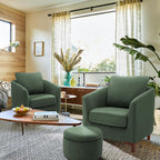 COLAMY Sherpa Accent Chair with Storage Ottoman Set, Upholstered Barrel Arm Chair with Footrest, Modern Living Room Chair with Back Pillow, Cream - Grand Goldman