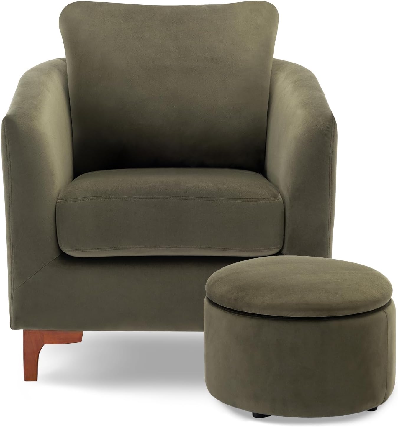 COLAMY Sherpa Accent Chair with Storage Ottoman Set, Upholstered Barrel Arm Chair with Footrest, Modern Living Room Chair with Back Pillow, Cream - Grand Goldman