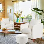 COLAMY Sherpa Accent Chair with Storage Ottoman Set, Upholstered Barrel Arm Chair with Footrest, Modern Living Room Chair with Back Pillow, Cream - Grand Goldman