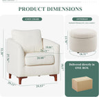 COLAMY Sherpa Accent Chair with Storage Ottoman Set, Upholstered Barrel Arm Chair with Footrest, Modern Living Room Chair with Back Pillow, Cream - Grand Goldman