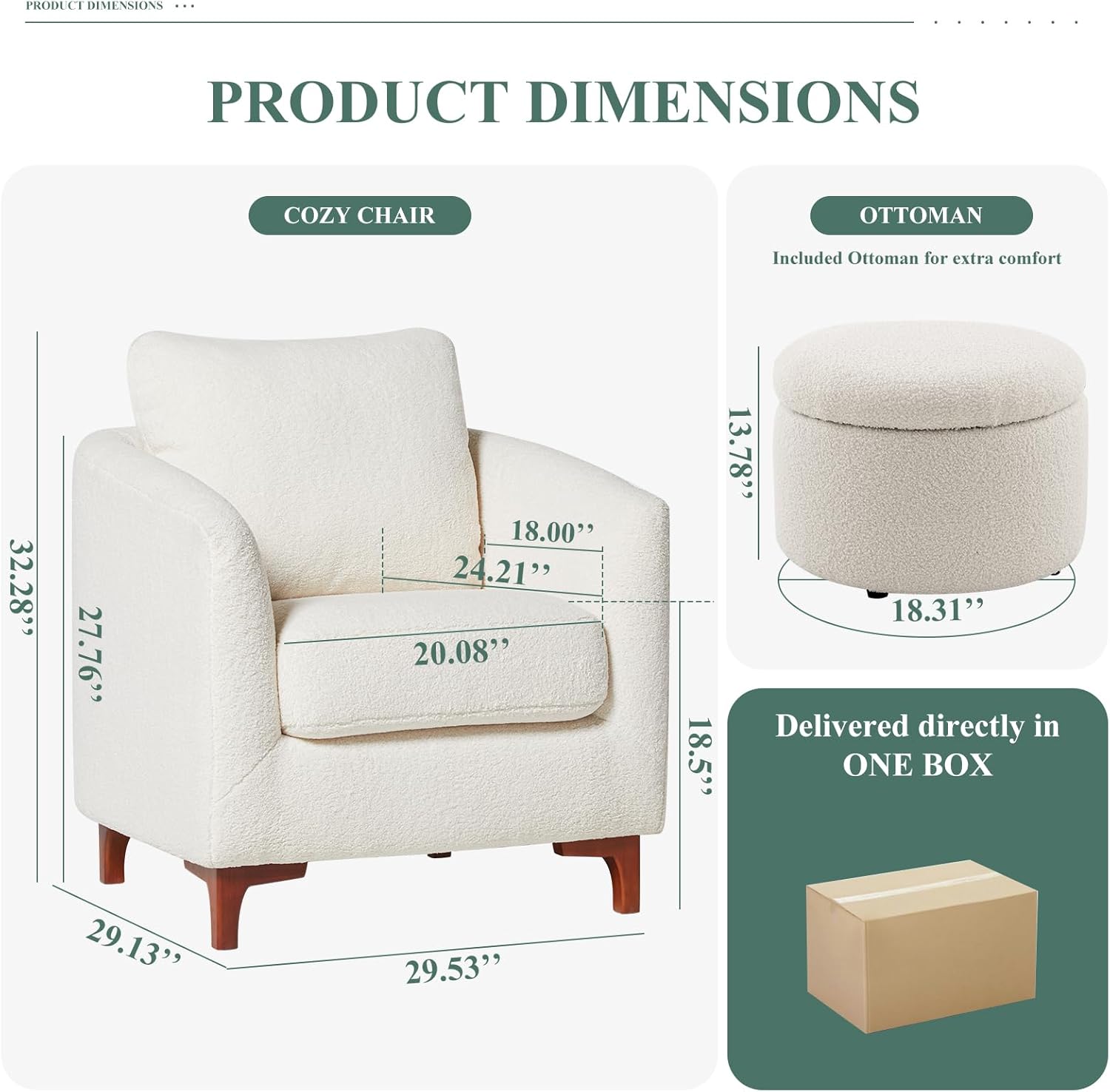 COLAMY Sherpa Accent Chair with Storage Ottoman Set, Upholstered Barrel Arm Chair with Footrest, Modern Living Room Chair with Back Pillow, Cream - Grand Goldman