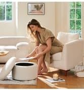 COLAMY Sherpa Accent Chair with Storage Ottoman Set, Upholstered Barrel Arm Chair with Footrest, Modern Living Room Chair with Back Pillow, Cream - Grand Goldman