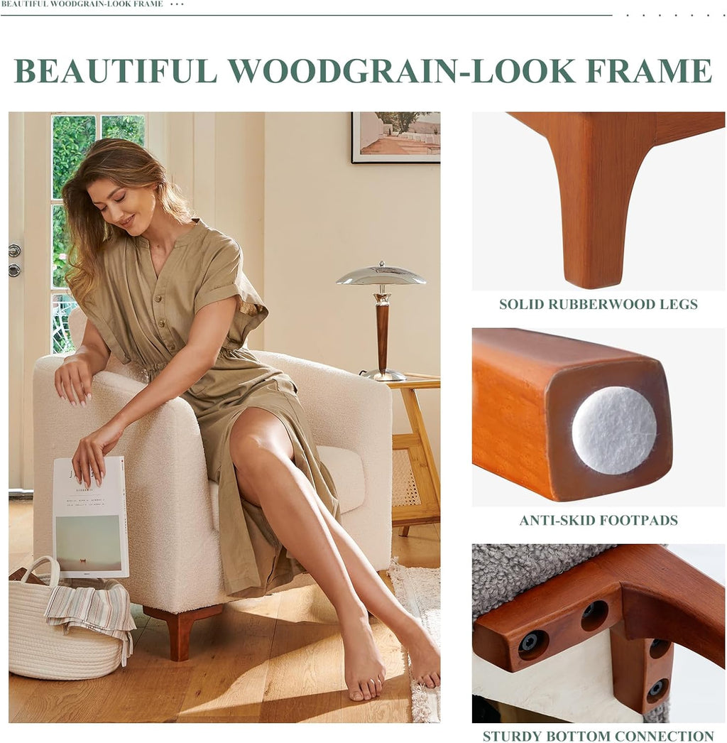 COLAMY Sherpa Accent Chair with Storage Ottoman Set, Upholstered Barrel Arm Chair with Footrest, Modern Living Room Chair with Back Pillow, Cream - Grand Goldman