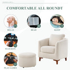 COLAMY Sherpa Accent Chair with Storage Ottoman Set, Upholstered Barrel Arm Chair with Footrest, Modern Living Room Chair with Back Pillow, Cream - Grand Goldman