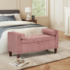 COLAMY Tufted Storage Bench for Bedroom End, 48 Inch Modern Upholstered Storage Ottoman with Arms and Bolster Pillows for Bedroom, Living Room, Entryway, Beige - Grand Goldman