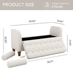 COLAMY Tufted Storage Bench for Bedroom End, 48 Inch Modern Upholstered Storage Ottoman with Arms and Bolster Pillows for Bedroom, Living Room, Entryway, Beige - Grand Goldman