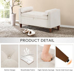 COLAMY Tufted Storage Bench for Bedroom End, 48 Inch Modern Upholstered Storage Ottoman with Arms and Bolster Pillows for Bedroom, Living Room, Entryway, Beige - Grand Goldman