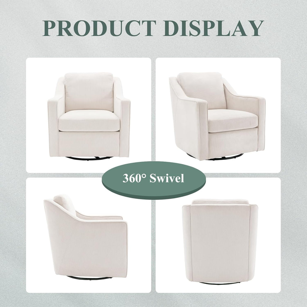 COLAMY Upholstered 360° Swivel Accent Chair Set of 2 with Track Arms, Thick Padded Arm Chair Solid Metal Base, Mid-Century Sofa Chair Modern Reading Chair for Living Room and Bedroom, Beige - Grand Goldman