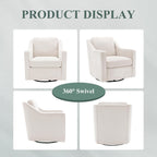 COLAMY Upholstered 360° Swivel Accent Chair Set of 2 with Track Arms, Thick Padded Arm Chair Solid Metal Base, Mid-Century Sofa Chair Modern Reading Chair for Living Room and Bedroom, Beige - Grand Goldman