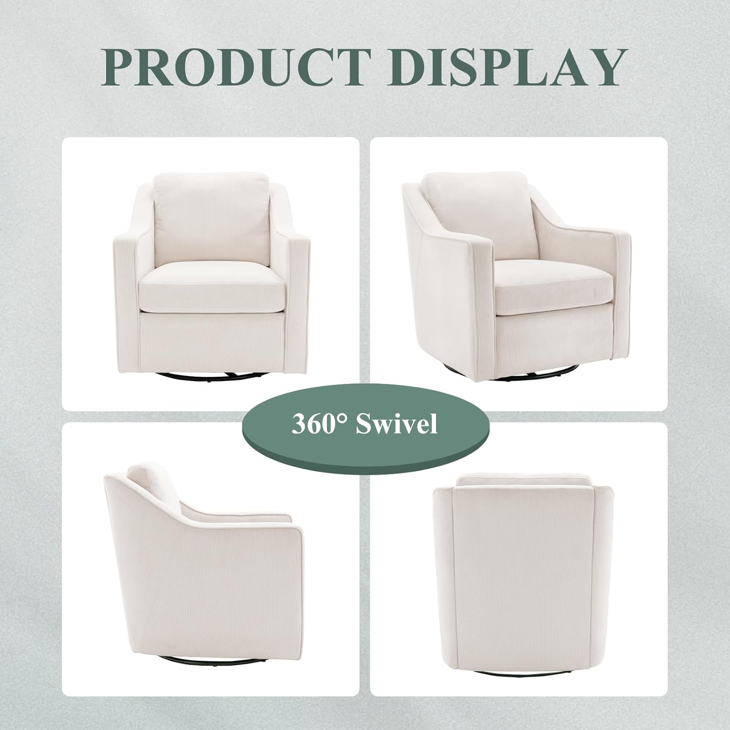 COLAMY Upholstered 360° Swivel Accent Chair Set of 2 with Track Arms, Thick Padded Arm Chair Solid Metal Base, Mid-Century Sofa Chair Modern Reading Chair for Living Room and Bedroom, Beige - Grand Goldman