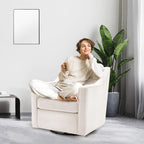 COLAMY Upholstered 360° Swivel Accent Chair Set of 2 with Track Arms, Thick Padded Arm Chair Solid Metal Base, Mid-Century Sofa Chair Modern Reading Chair for Living Room and Bedroom, Beige - Grand Goldman