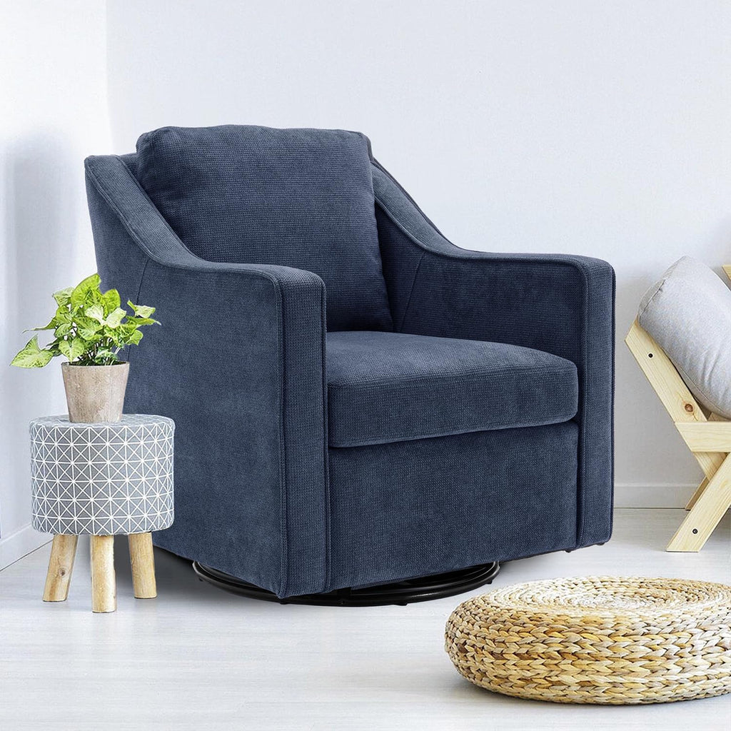 COLAMY Upholstered 360° Swivel Accent Chair Set of 2 with Track Arms, Thick Padded Arm Chair Solid Metal Base, Mid-Century Sofa Chair Modern Reading Chair for Living Room and Bedroom, Beige - Grand Goldman