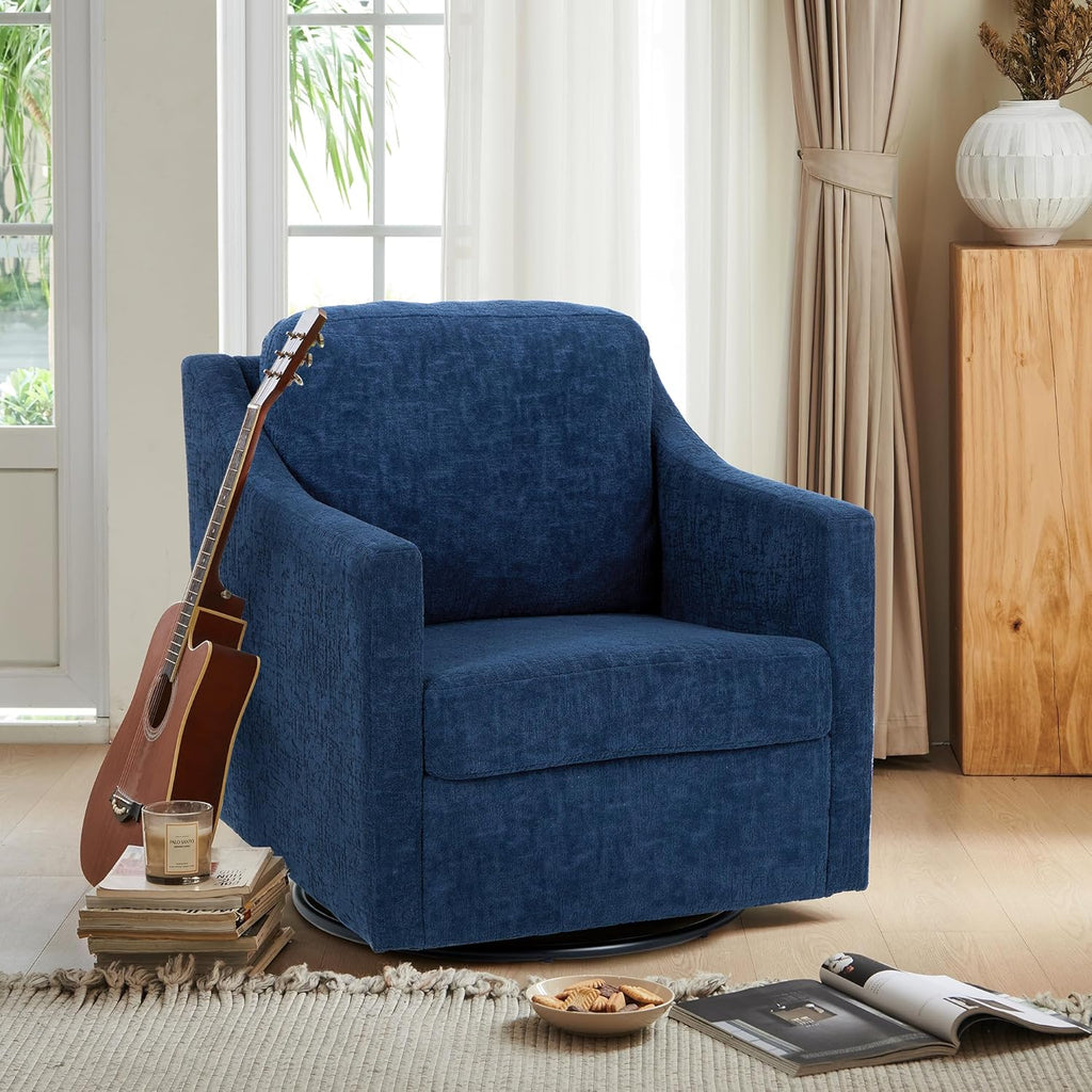 COLAMY Upholstered 360° Swivel Accent Chair Set of 2 with Track Arms, Thick Padded Arm Chair Solid Metal Base, Mid-Century Sofa Chair Modern Reading Chair for Living Room and Bedroom, Beige - Grand Goldman