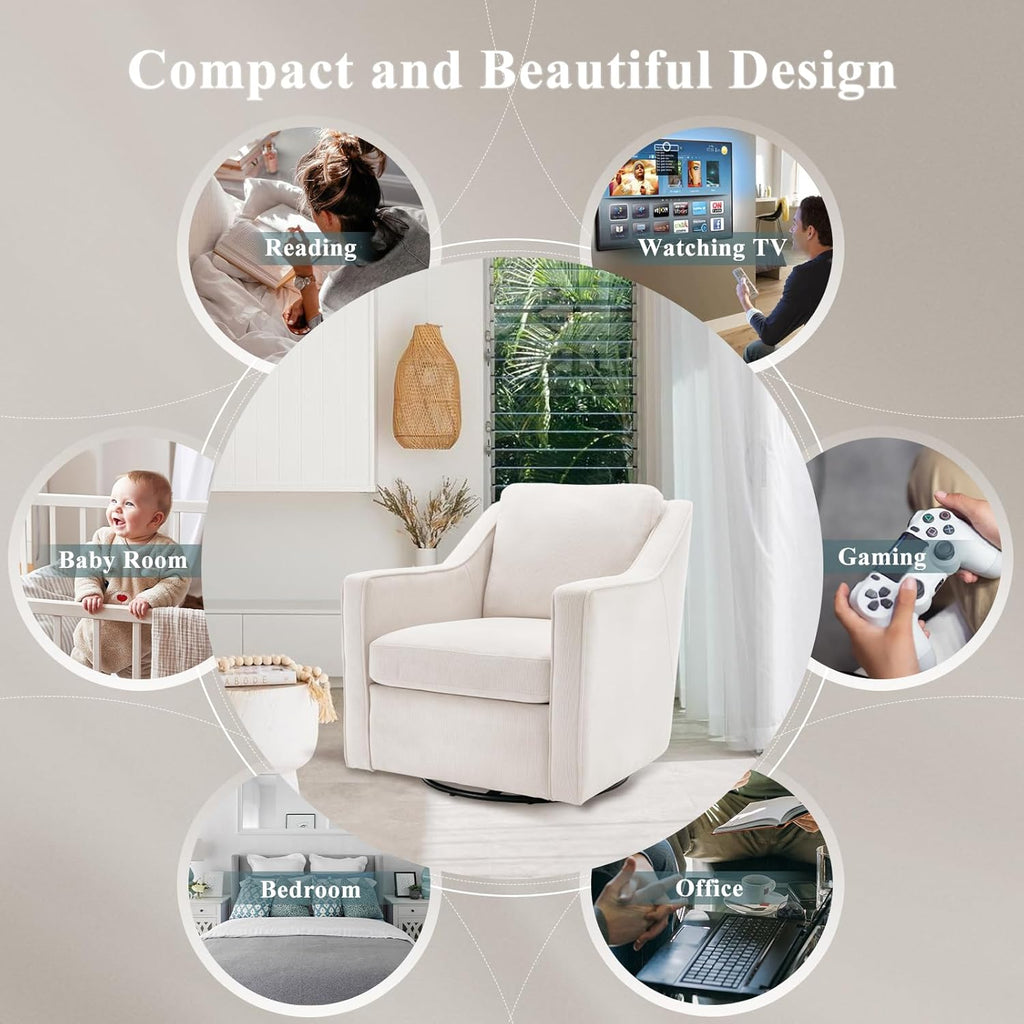 COLAMY Upholstered 360° Swivel Accent Chair Set of 2 with Track Arms, Thick Padded Arm Chair Solid Metal Base, Mid-Century Sofa Chair Modern Reading Chair for Living Room and Bedroom, Beige - Grand Goldman