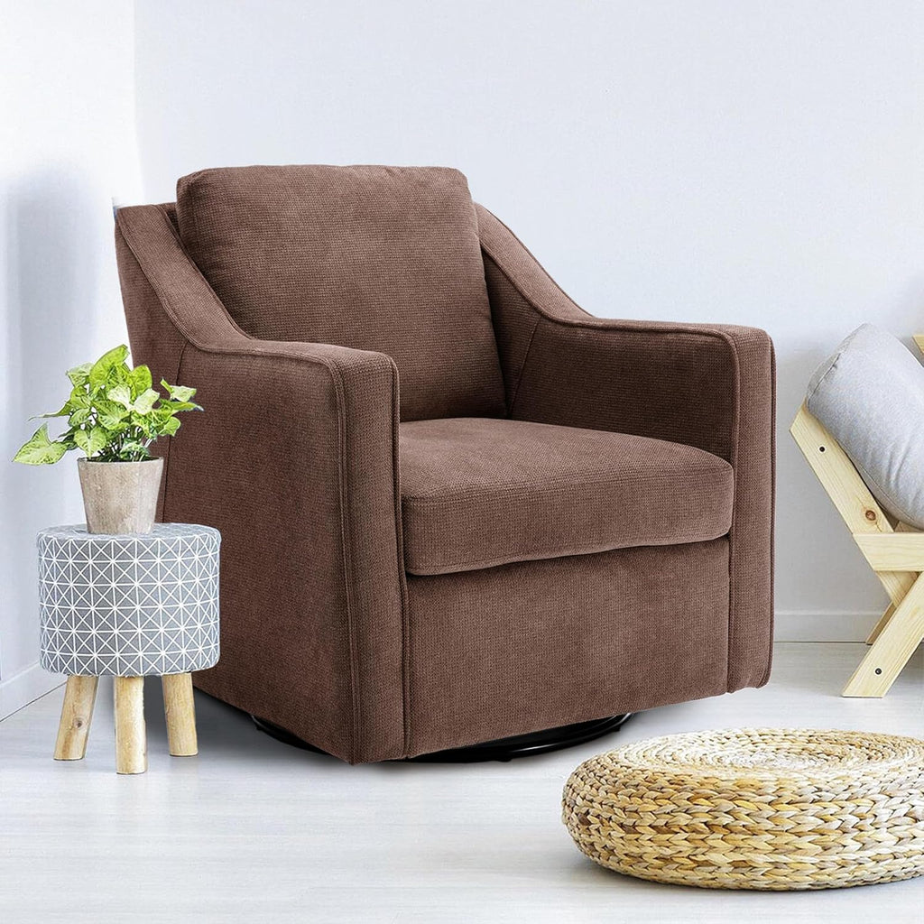 COLAMY Upholstered 360° Swivel Accent Chair Set of 2 with Track Arms, Thick Padded Arm Chair Solid Metal Base, Mid-Century Sofa Chair Modern Reading Chair for Living Room and Bedroom, Beige - Grand Goldman