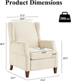 COLAMY Wingback Pushback Recliner Chair with Storage Pocket, Upholstered Fabric Living Room Chair Armchair with Wood Legs and Nailhead Trim, Beige - Grand Goldman