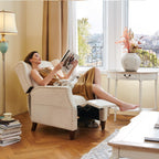 COLAMY Wingback Pushback Recliner Chair with Storage Pocket, Upholstered Fabric Living Room Chair Armchair with Wood Legs and Nailhead Trim, Beige - Grand Goldman