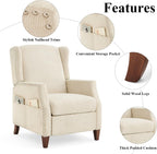 COLAMY Wingback Pushback Recliner Chair with Storage Pocket, Upholstered Fabric Living Room Chair Armchair with Wood Legs and Nailhead Trim, Beige - Grand Goldman