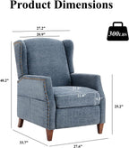 COLAMY Wingback Pushback Recliner Chair with Storage Pocket, Upholstered Fabric Living Room Chair Armchair with Wood Legs and Nailhead Trim, DarkBlue - Grand Goldman