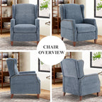 COLAMY Wingback Pushback Recliner Chair with Storage Pocket, Upholstered Fabric Living Room Chair Armchair with Wood Legs and Nailhead Trim, DarkBlue - Grand Goldman
