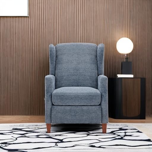 COLAMY Wingback Pushback Recliner Chair with Storage Pocket, Upholstered Fabric Living Room Chair Armchair with Wood Legs and Nailhead Trim, DarkBlue - Grand Goldman