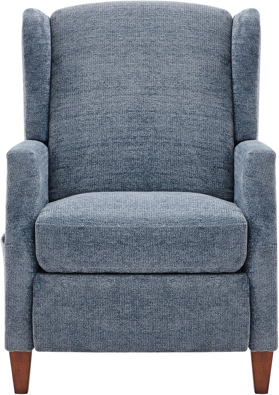 COLAMY Wingback Pushback Recliner Chair with Storage Pocket, Upholstered Fabric Living Room Chair Armchair with Wood Legs and Nailhead Trim, DarkBlue - Grand Goldman