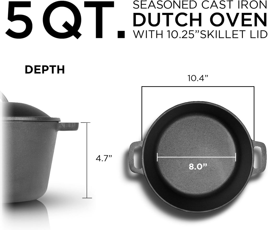 COMMERCIAL CHEF 5-Quart Cast Iron Dutch Oven with Skillet Lid - Grand Goldman