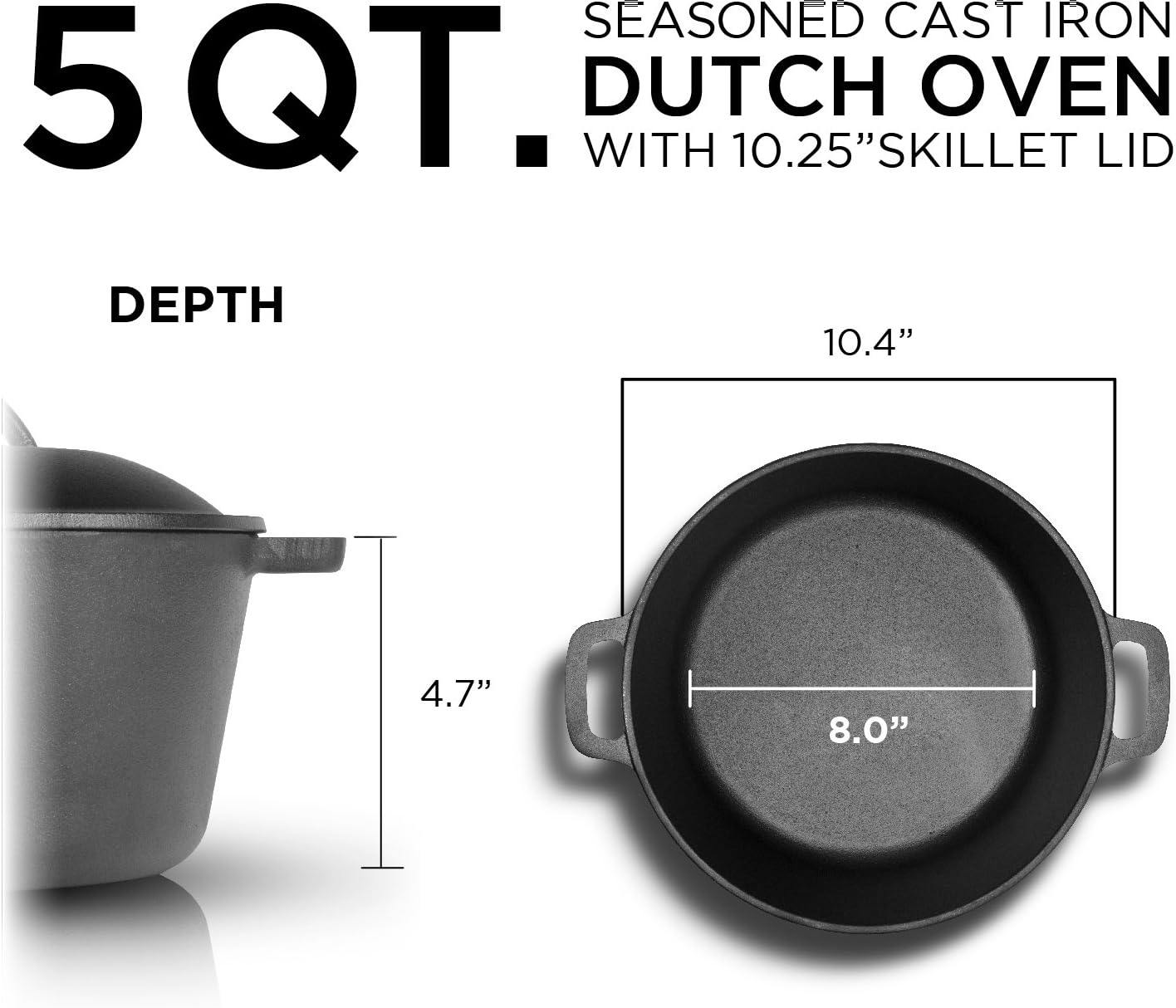 COMMERCIAL CHEF 5-Quart Cast Iron Dutch Oven with Skillet Lid - Grand Goldman
