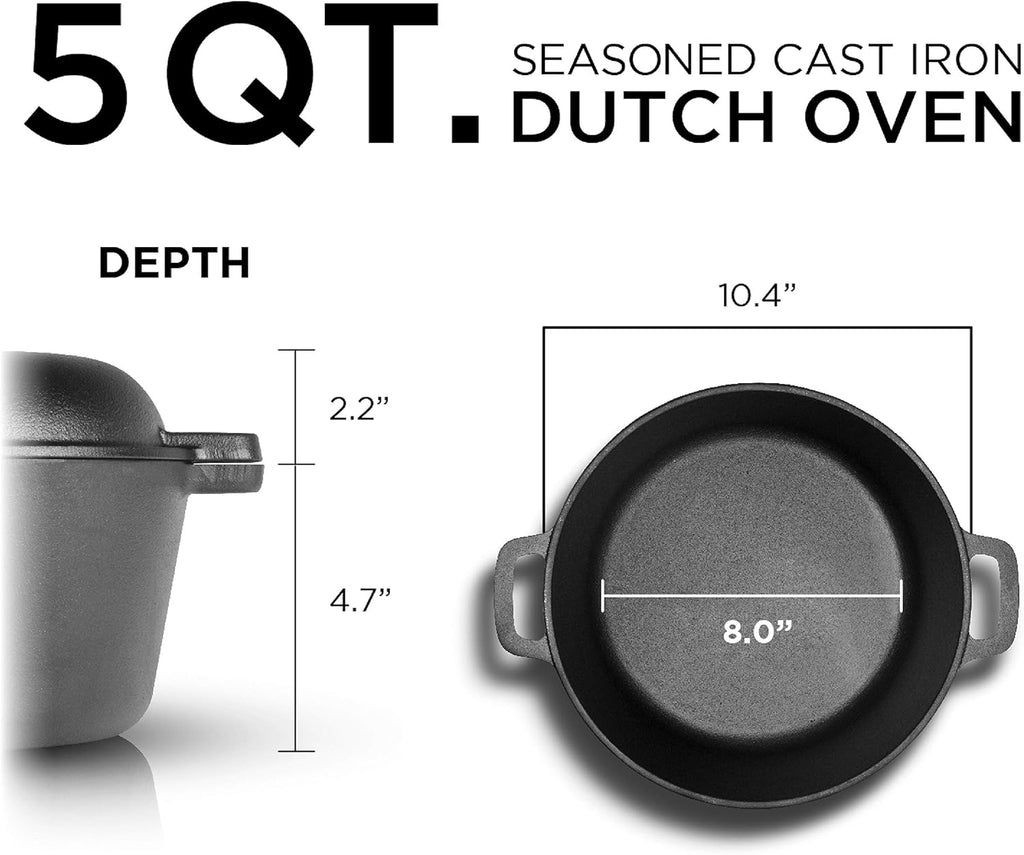 COMMERCIAL CHEF 5-Quart Cast Iron Dutch Oven with Skillet Lid - Grand Goldman
