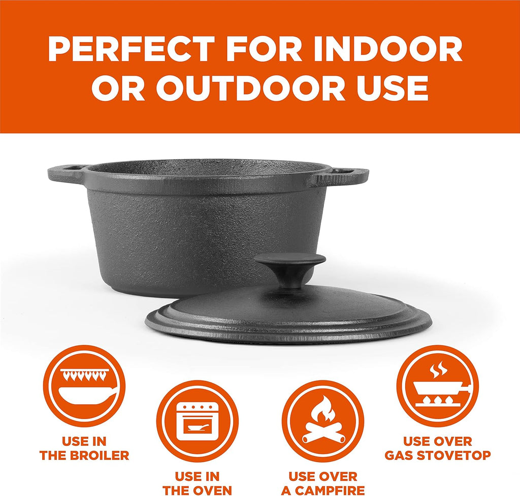 COMMERCIAL CHEF 5-Quart Cast Iron Dutch Oven with Skillet Lid - Grand Goldman