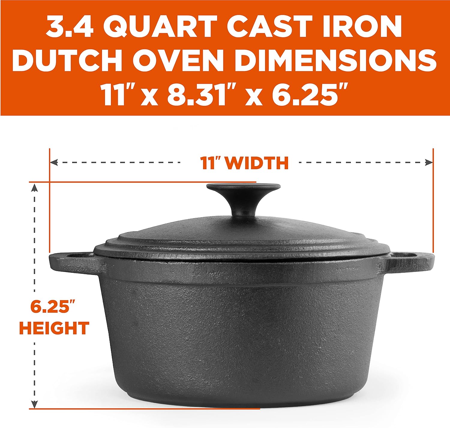 COMMERCIAL CHEF 5-Quart Cast Iron Dutch Oven with Skillet Lid - Grand Goldman