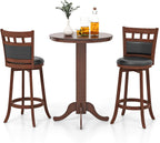 COSTWAY 3 Piece Wood Bar Table Set for 2, Round Pub Table with Pedestal Base & 2 Upholstered Swivel Stools with Footrest, Farmhouse Bistro Table Set for Kitchen Home - Grand Goldman
