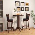 COSTWAY 3 Piece Wood Bar Table Set for 2, Round Pub Table with Pedestal Base & 2 Upholstered Swivel Stools with Footrest, Farmhouse Bistro Table Set for Kitchen Home - Grand Goldman