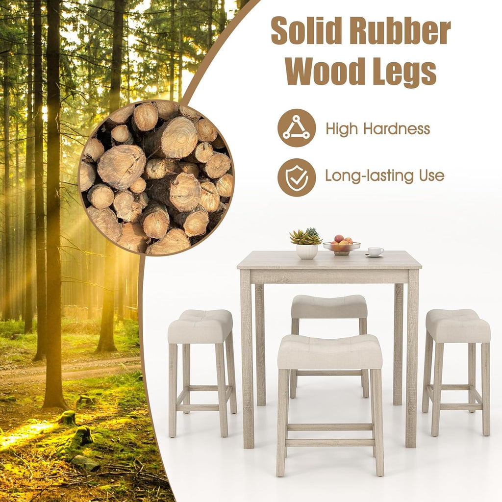 COSTWAY 5-Piece Bar Table Set, Square Breakfast Set for 4 w/Padded Stools, Small Kitchen Table Set w/Rubber Wood Legs, Space-Saving Dining Table Set for Living Room, Kitchen, Small Space - Grand Goldman